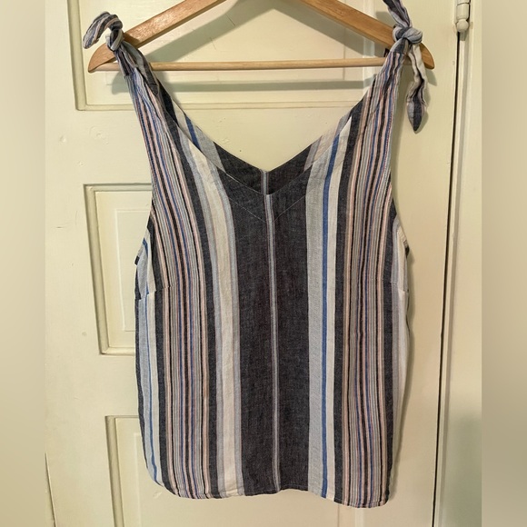 a new day Tops - A New Day Tie-Shoulder Linen Tank in Nautical Stripe